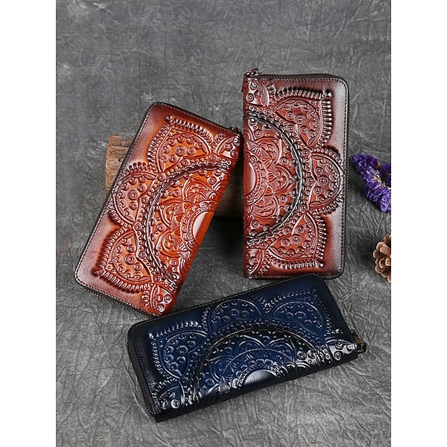 Handmade with elegant mandala leather wallet continental pattern FashionChic