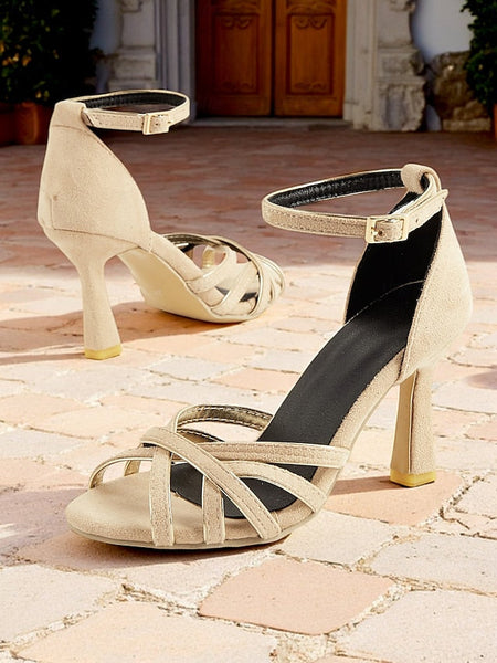 Ankle 1950s Women's Elegant Strappy – Nude Heels Suede FashionChic