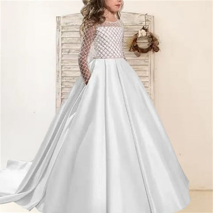 Solid Flower Long Party Girl Color Girls' Kids Dress FashionChic