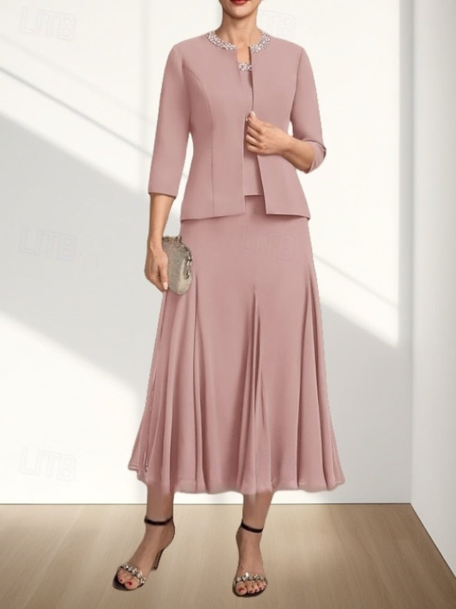 Two Mother Elegant the Wedding Guest Dress Piece A-Line Bride of FashionChic
