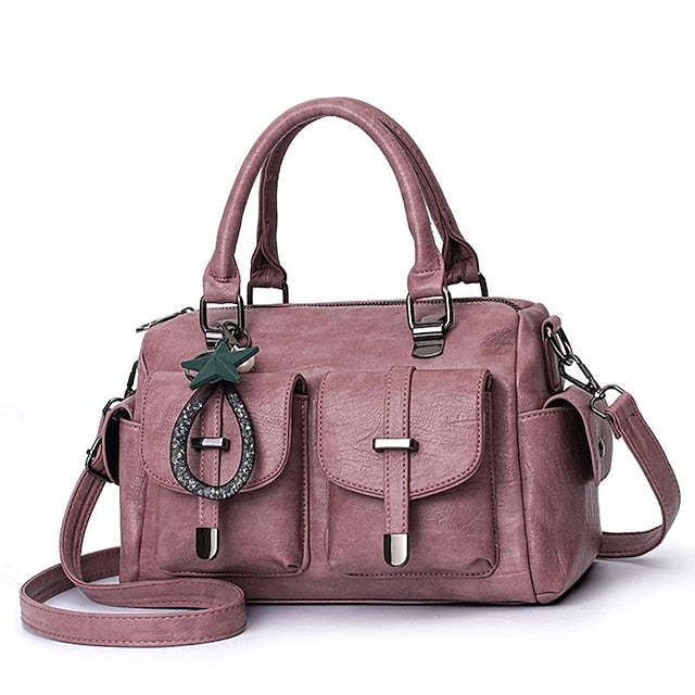 Stylish Large – Women's Blue Leather Handbag Faux FashionChic