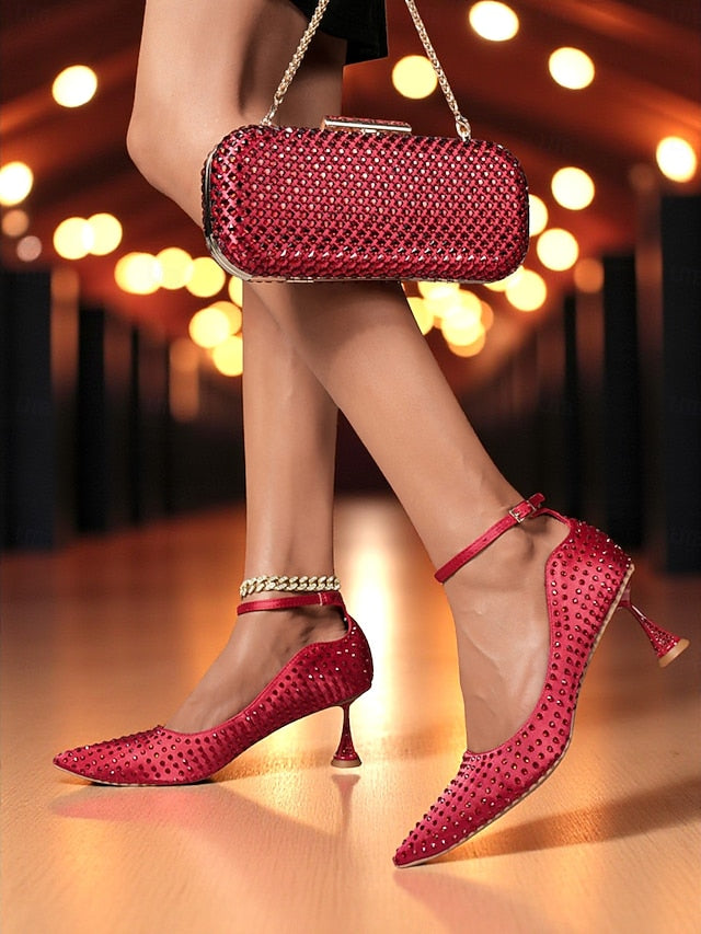 Clutch Matching Women's Set Green Bag Rhinestone Heels and FashionChic