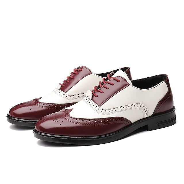 and White Shoes Men's Burgundy Wingtip Oxford Brogue FashionChic