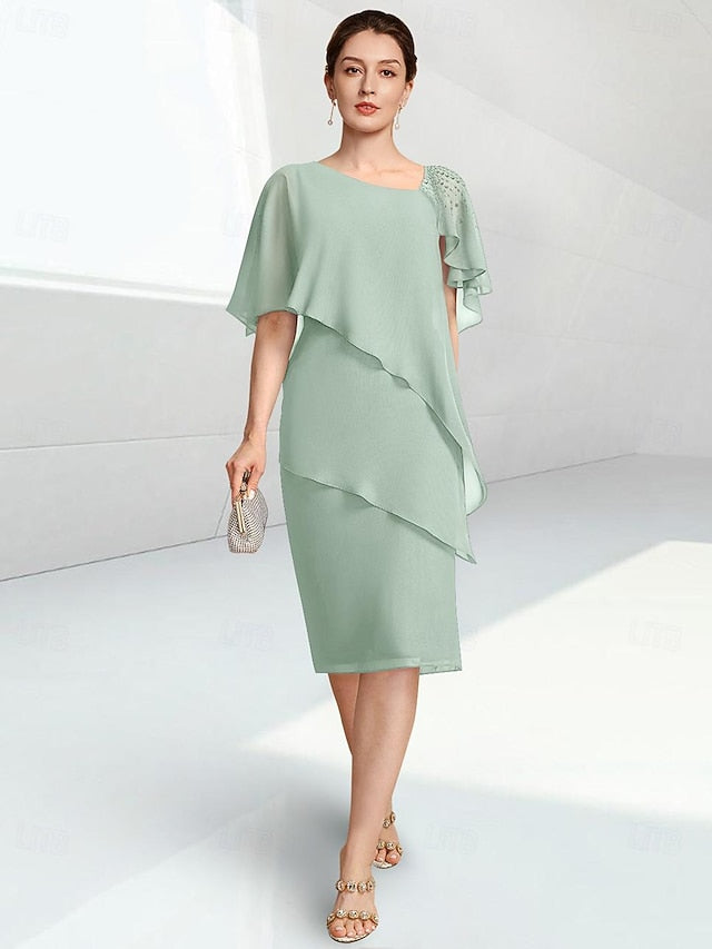 Bride Mother Beach Dress Jewel Elegant Wedding of the Sheath FashionChic