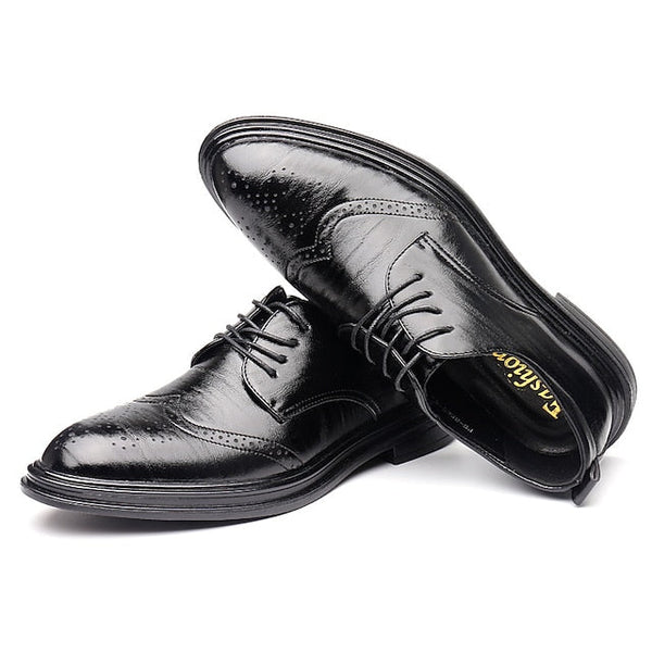 Shoes Classic – Faux Brown Men's Brogue Leather Dress FashionChic