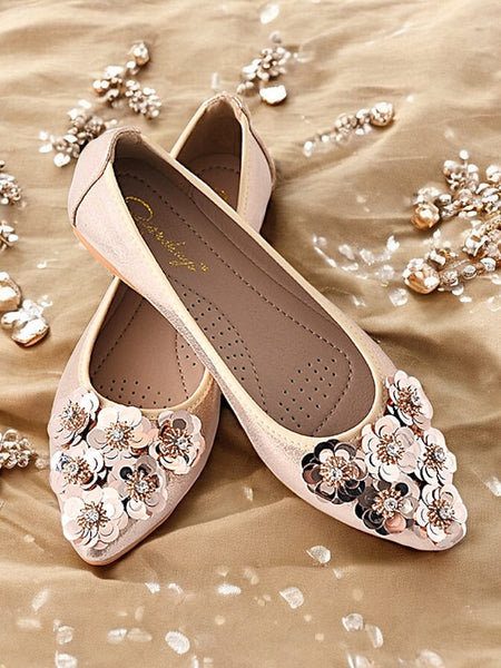 Women's – Floral Embellished Comfortable Foldable Flats FashionChic
