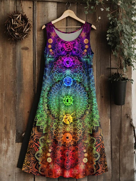 Women's  tree of life Merkabah Midi Dress Sundress A Line FashionChic