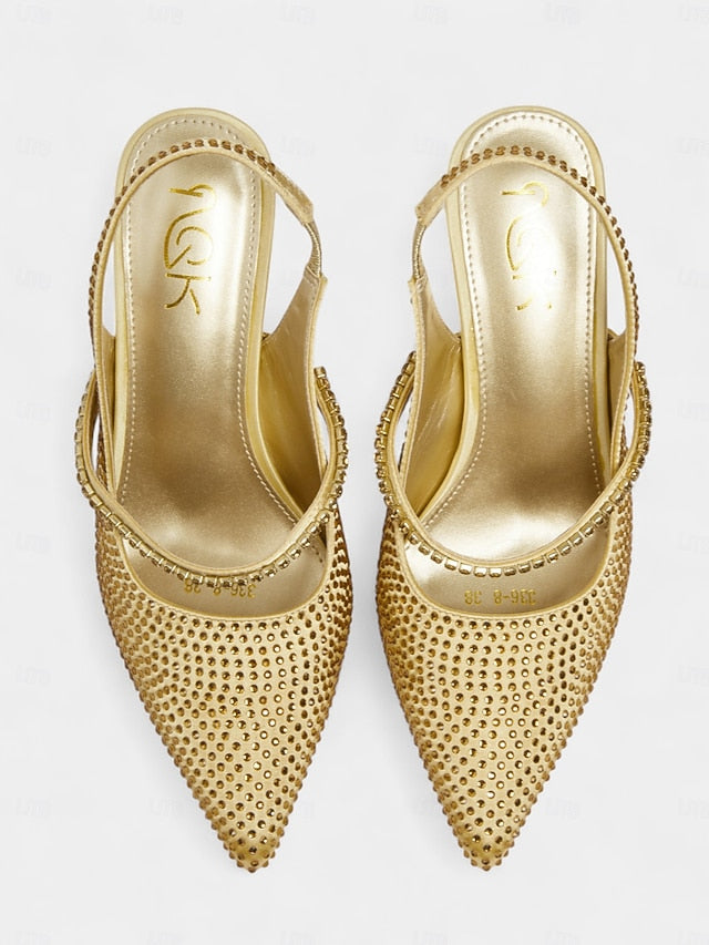 Sparkly Pointed - Heels Gold Toe Rhinestone Women's FashionChic