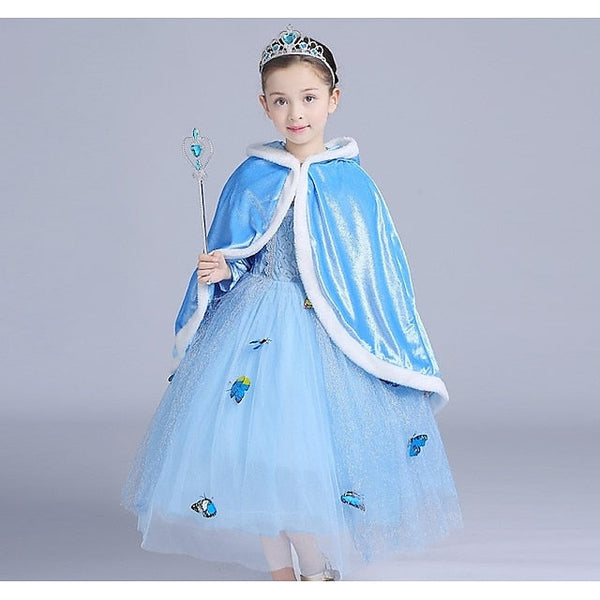 Set Hooded Crown Princess Tulle With Elsa Cloak Cape Dress FashionChic