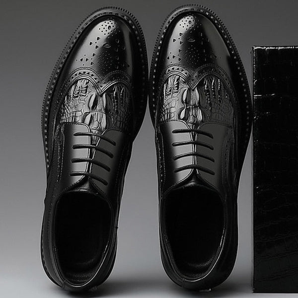 Brogue Leather Crocodile - Brown Men's Shoes Oxford FashionChic