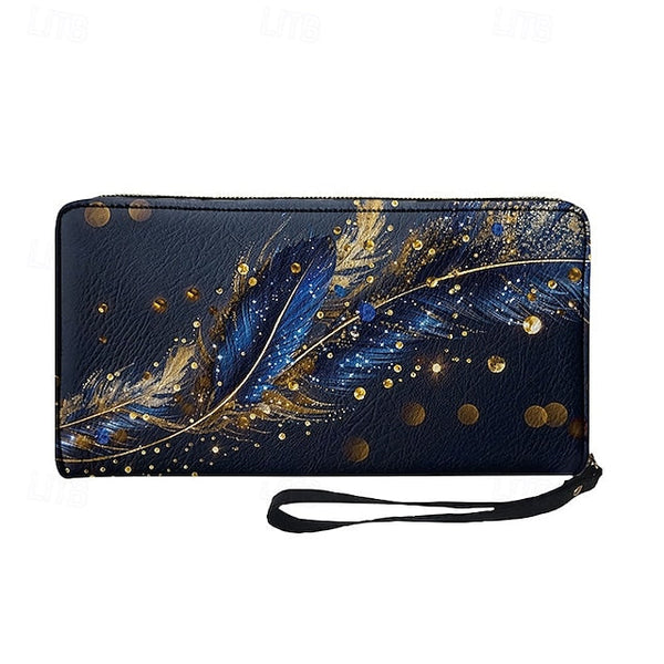 Women's with Gilded Large Capacity Wallet Feather Print FashionChic