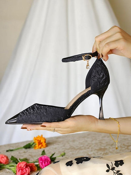 Gold Satin Heels and Beige Women's Pointed Accents with Toe FashionChic