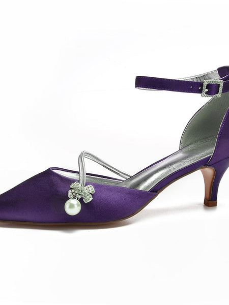 Heels Dark with Kitten and Women's Satin Blue Pearl FashionChic