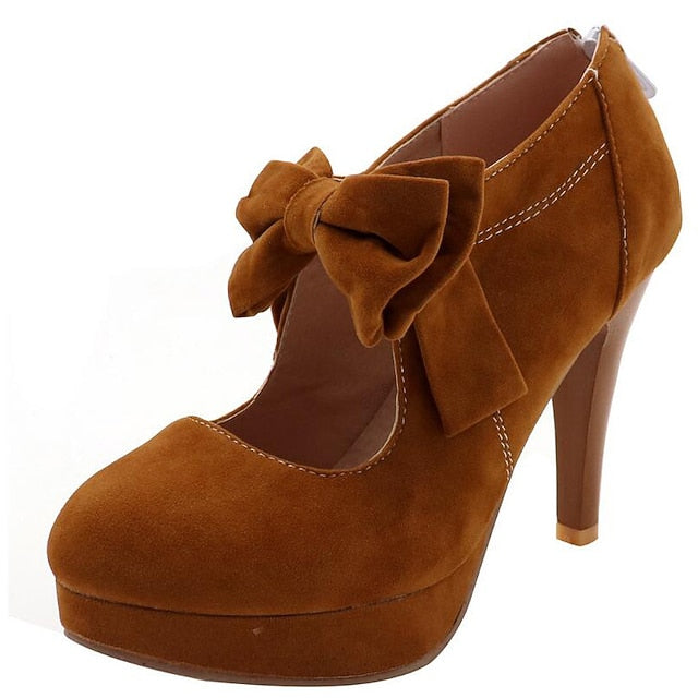 Pumps Platform Vintage Heel High Suede Women's Red – Bow FashionChic