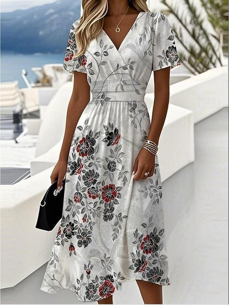 Women's Elegant Midi Dress A Line Dress Wrap Dress V Neck FashionChic
