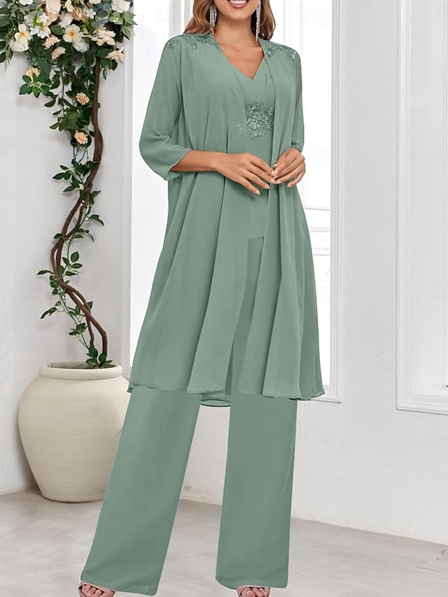 V Mother Elegant Dress Simple of Wedding the Guest Bride Piece 3 FashionChic