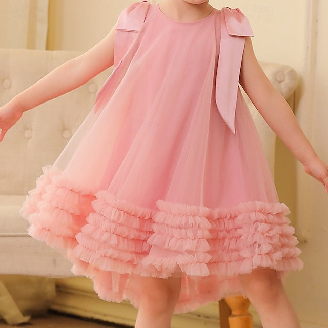 Color Floral Kids Sleeveless Party Dress Solid Girls' FashionChic