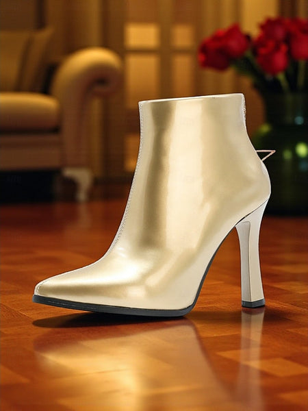 Stiletto Ankle Boots Women's Fur with Faux Gold Lining Heel FashionChic