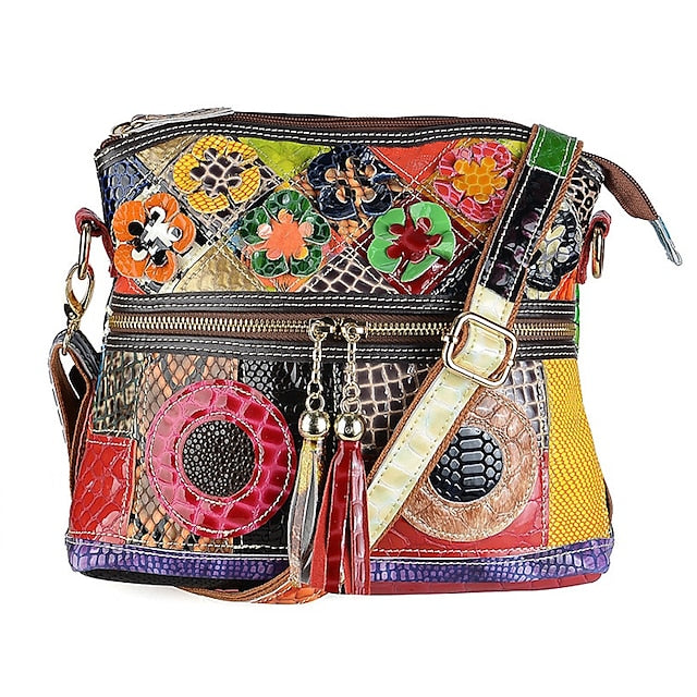 - Shoulder Women's Bag Colorful Bohemian Leather Patchwork FashionChic