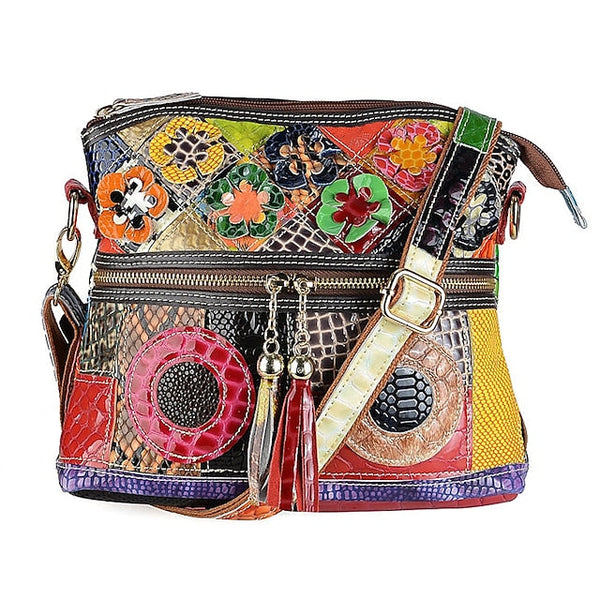 - Shoulder Women's Bag Colorful Bohemian Leather Patchwork FashionChic