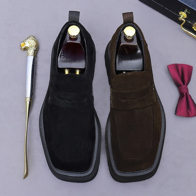 Men's Business Suede Cowhide Loafers -Classic Leather FashionChic