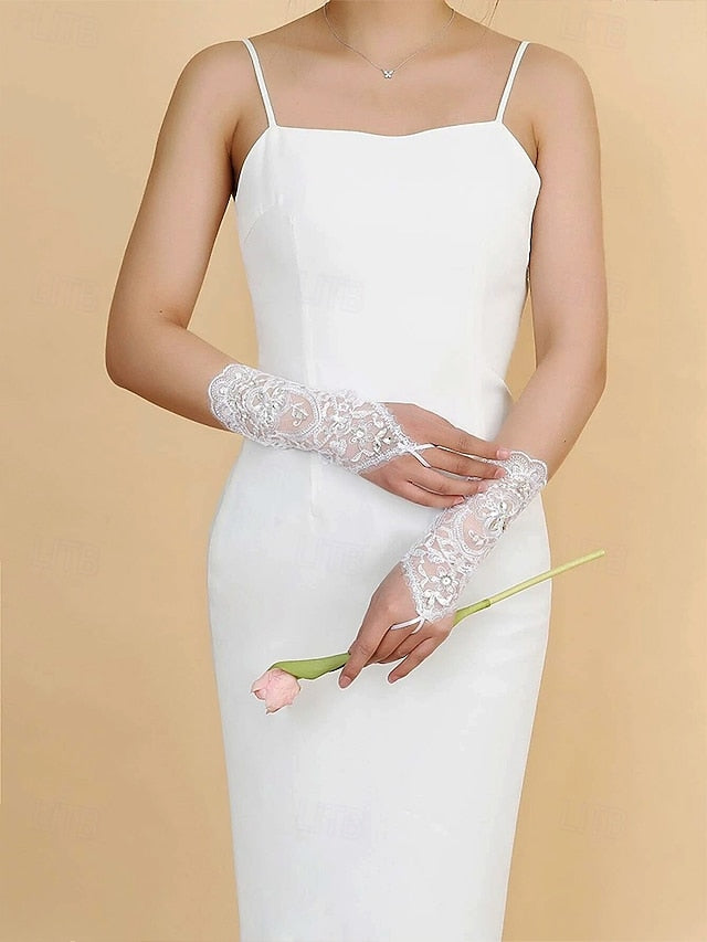 Bridal Pearls with Lace Wedding Gloves Accessories Elegant – FashionChic