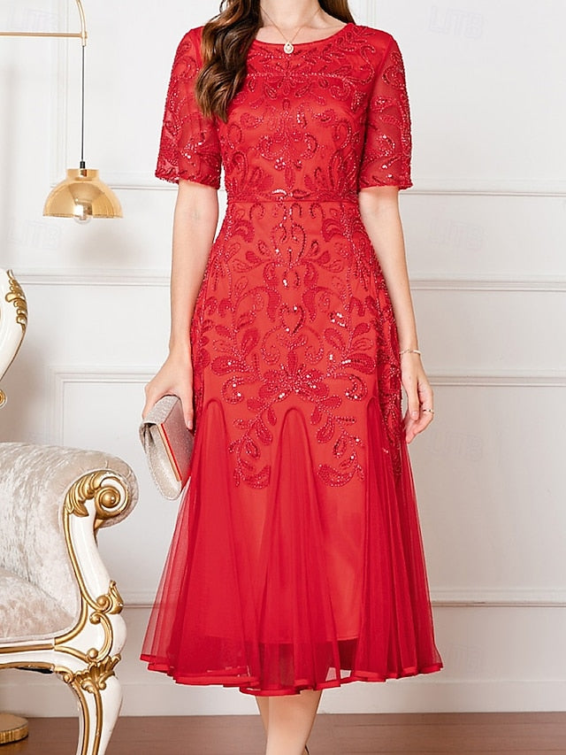 Party A-Line Elegant Beaded Vintage V the Dress Mother Bride of FashionChic