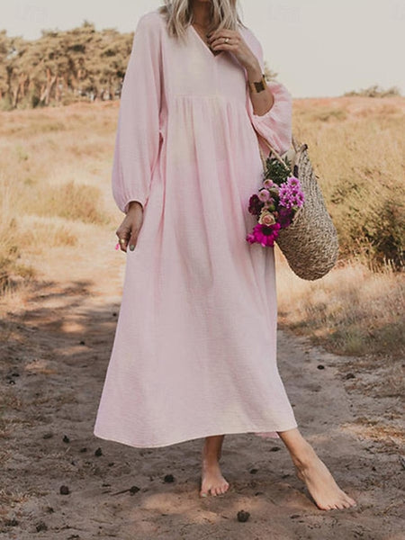 Women's Pink Orange Rose Red Summer Spring Maxi Dress Faux