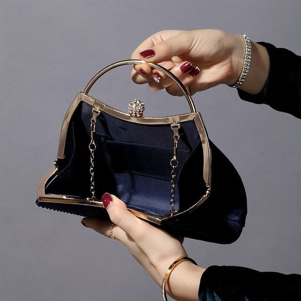 Elegant Clutch Navy – Blue Evening Pleated Women's Velvet FashionChic