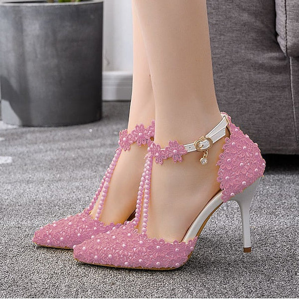 Wedding Shoes Heel Pointed High Women's Lace Bridal FashionChic