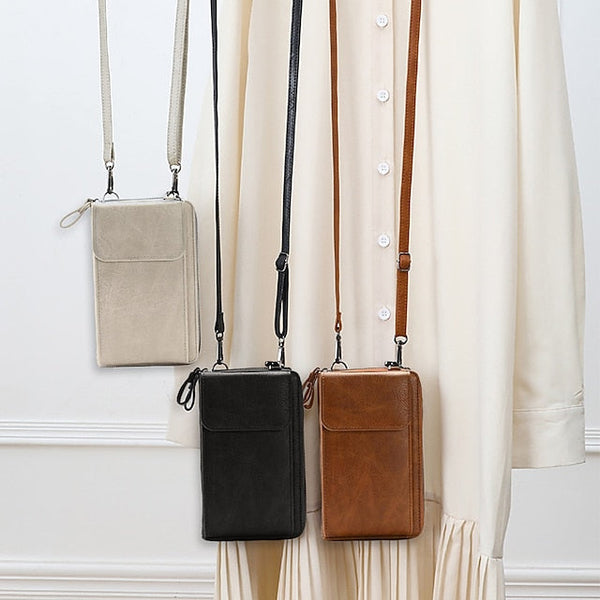 with Zipper Wallet Vintage Faux Crossbody Leather Women's FashionChic