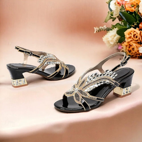 Women's Rhinestone Round Toe Sandals Party Wedding Shoes FashionChic