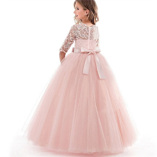 Girls' Flower Sleeve Kids Half Dress Girl Wedding FashionChic
