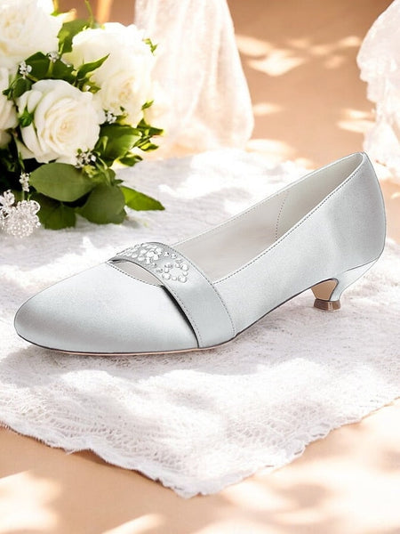 Satin Kitten Blue Heels Women's Rhinestone with FashionChic