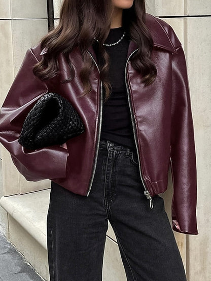 Faux Jacket Warm Women's Zipper Comfortable Pocket Leather FashionChic
