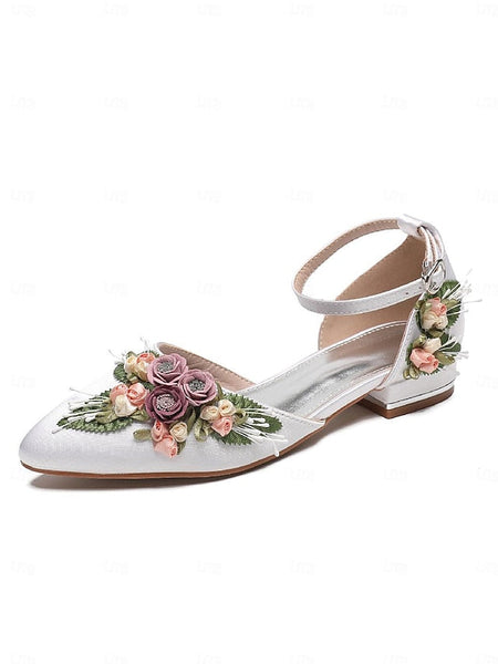 Embroidered Shoes Floral Matching Flat with Clutch White – FashionChic