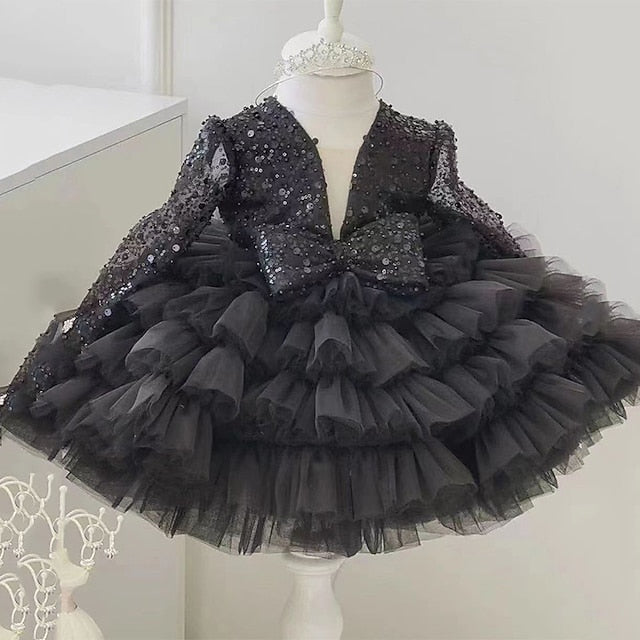 Long Party Girls' Dress Performance Sequin Sleeve Kids FashionChic