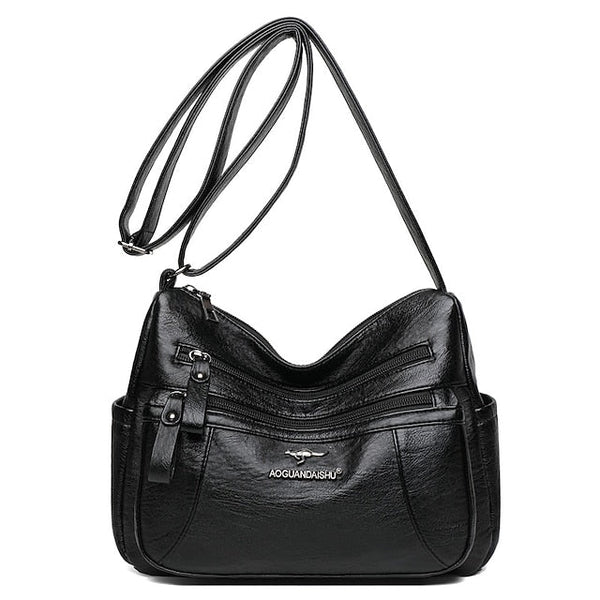 Shoulder Women's Bag Leather Black – Faux Multi-Pocket FashionChic