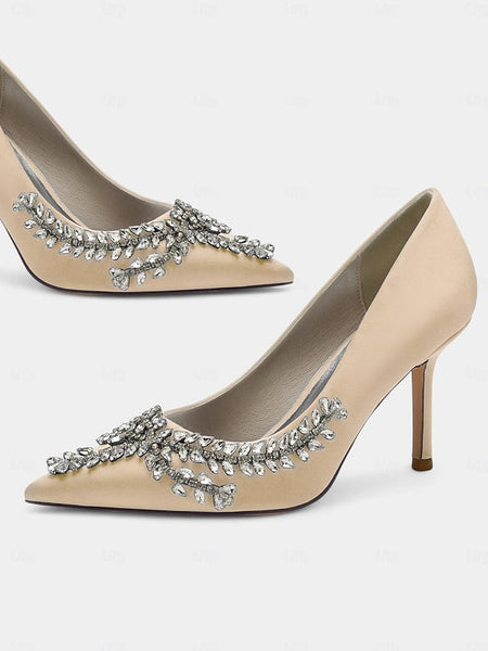 Stiletto Satin Heels – Women's Rhinestone-Embellished FashionChic