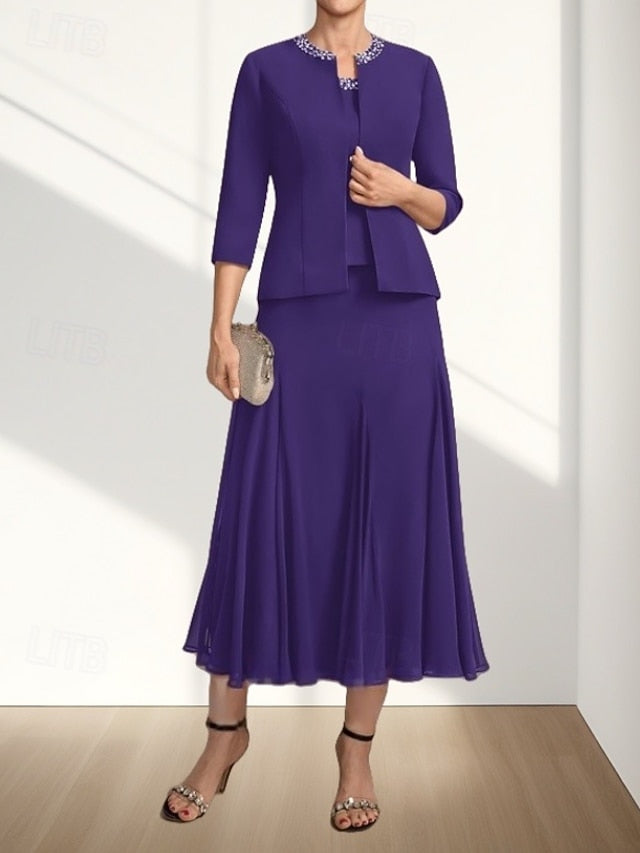 Two Mother Elegant the Wedding Guest Dress Piece A-Line Bride of FashionChic