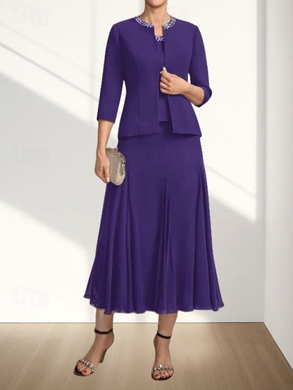 Two Mother Elegant the Wedding Guest Dress Piece A-Line Bride of FashionChic