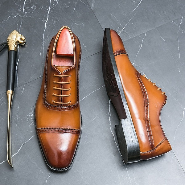 Classic Oxford – Leather Brown Shoes Men's Faux Brogue FashionChic