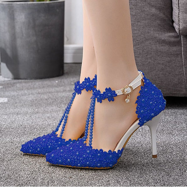 Wedding Shoes Heel Pointed High Women's Lace Bridal FashionChic