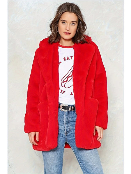 Knitting Warm Comfortable Pocket Faux Fur Coat Women's FashionChic