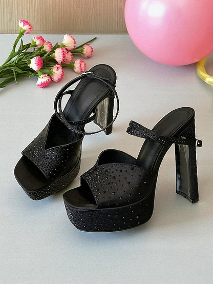Heel Peep Women's Rhinestone Sandals with Toe Platform High FashionChic