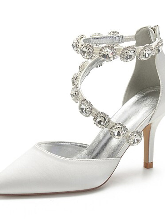 Purple Rhinestone Satin High Women's Shoes Heel with FashionChic