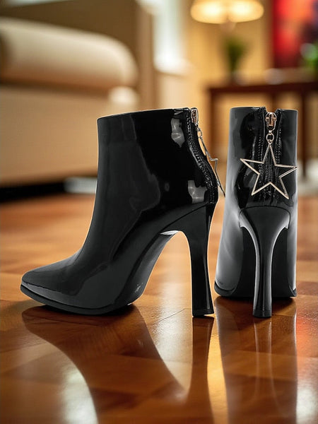 Stiletto Ankle Boots Women's Fur with Faux Gold Lining Heel FashionChic