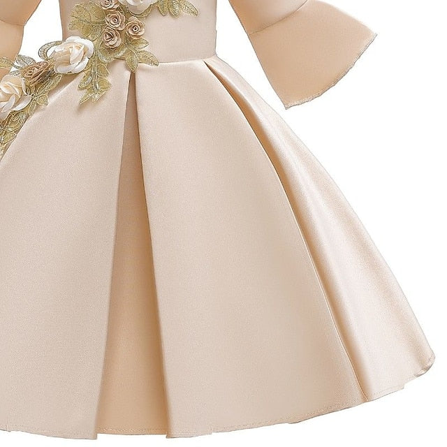 Length 3/4 Formal Girls' Floral Sleeve Party Kids Dress FashionChic