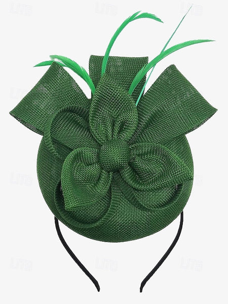 Women's Bow with Feather and Hat Accents Green Fascinator FashionChic