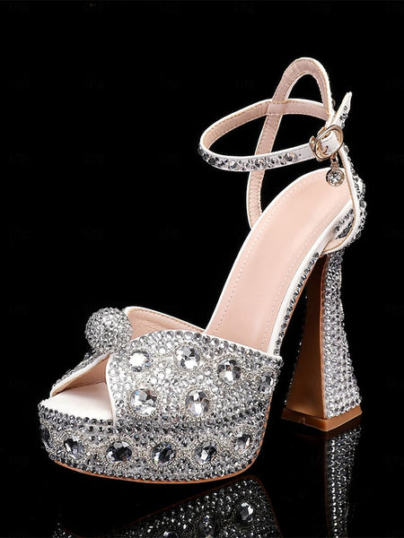 Glamorous Women's with Platform Crystal-Embellished Sandals FashionChic